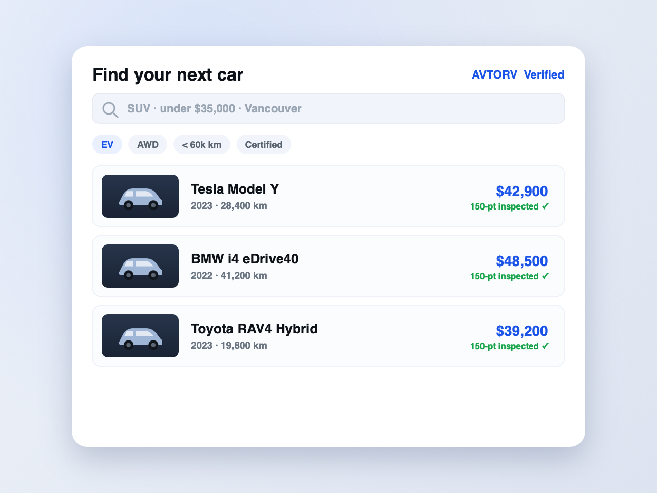 AVTORV verified car sourcing and sales